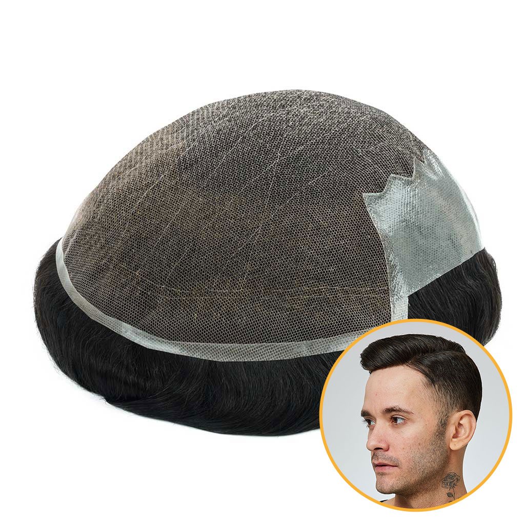 Q6 : Swiss Lace Men's Hair System With PU Sides and back